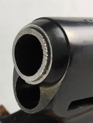 .375 barrel lined to .357 to accept standard .38 Colt cartridges.