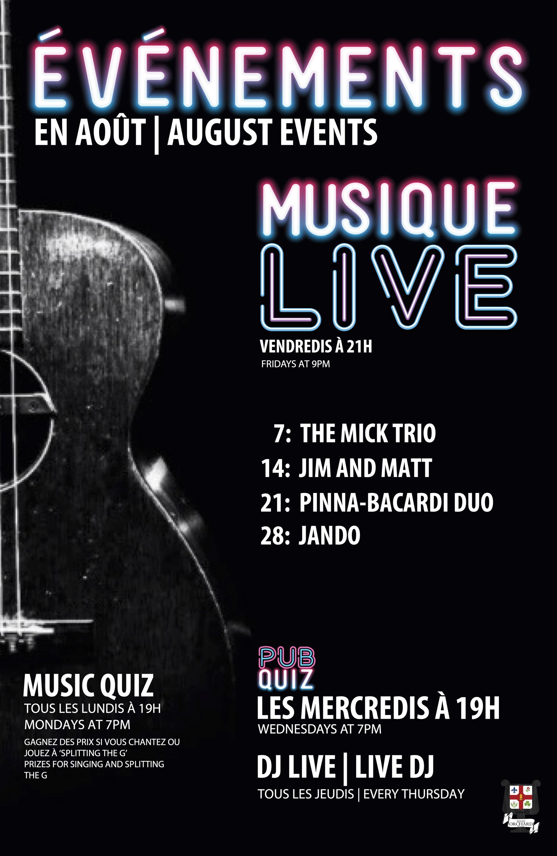 A poster for an event called evenements en juillet july events musique live