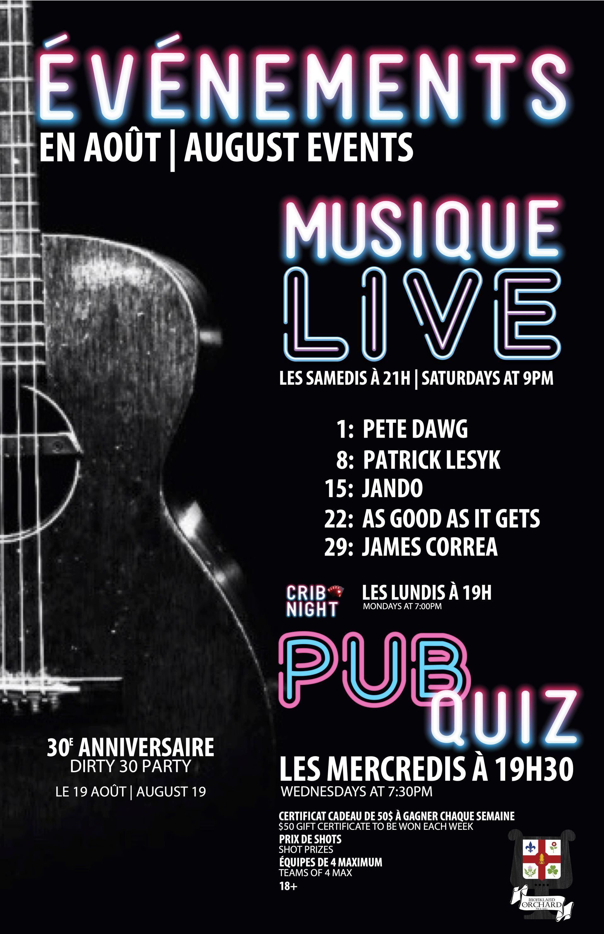 A poster for an event called evenements en aout august events