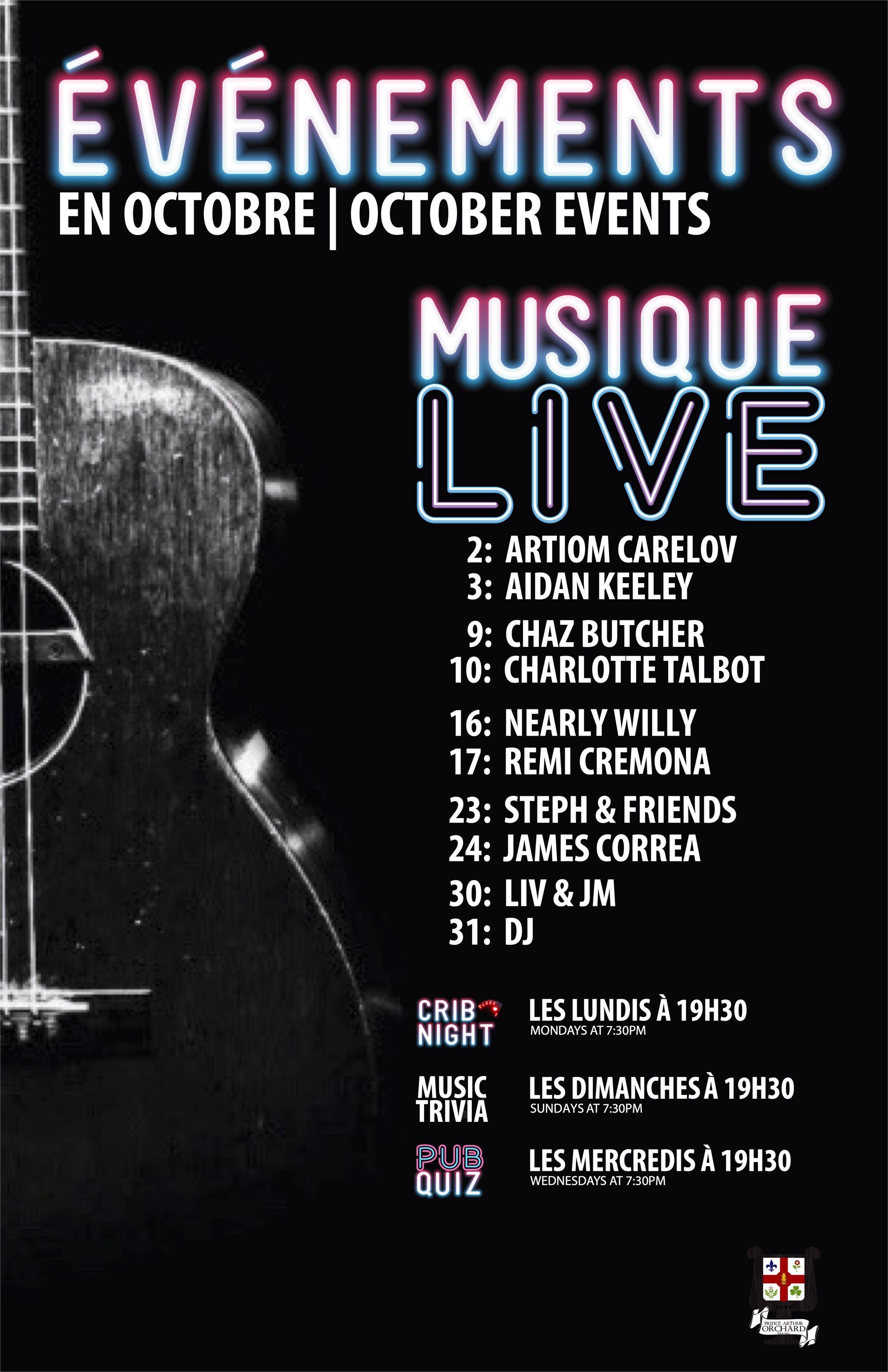 A poster for evenements en aout august events musique live