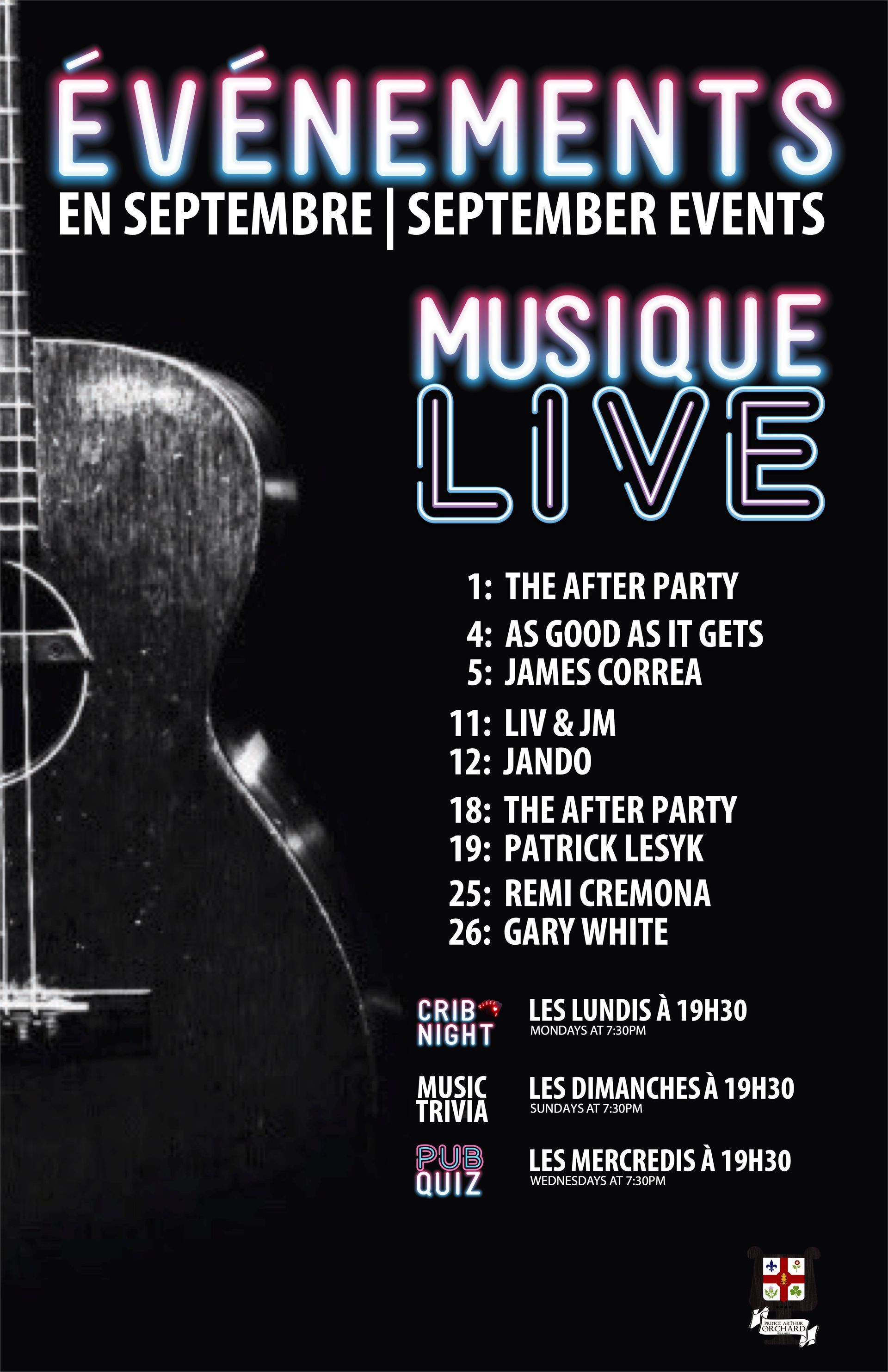 A poster for evenements en aout august events musique live