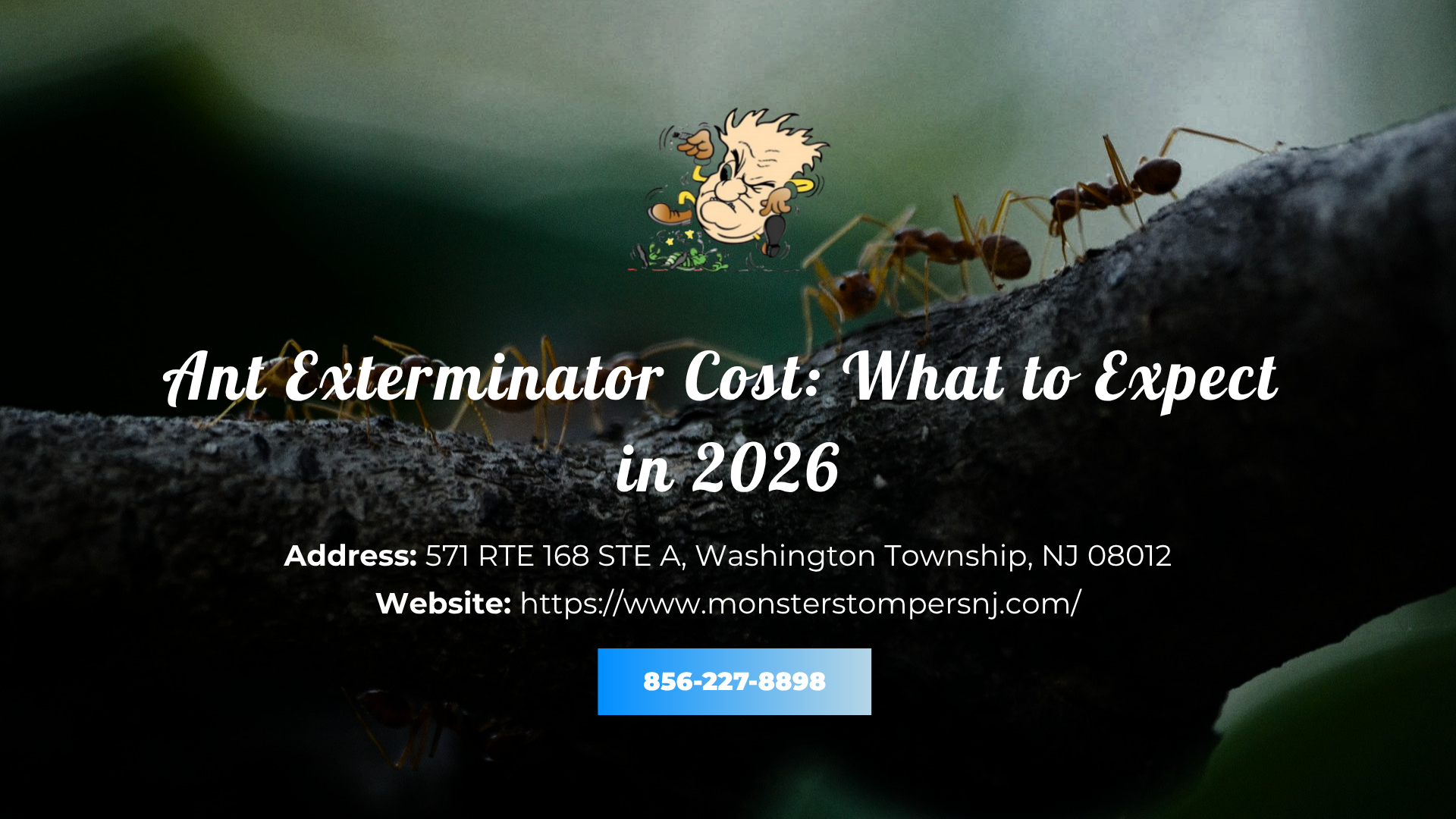 Ant exterminator ad with ants on a leaf and text: “What to Expect in 2026”