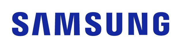 Samsung logo in blue.