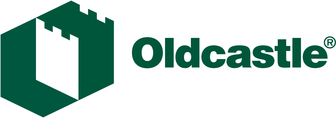 The oldcastle logo is a green hexagon with a castle on it.