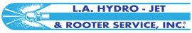 L.A. Hydro-Jet & Rooter Service, Inc. logo in light blue with text on a dark blue background.