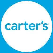 Logotipo de Carter en azul sobre un círculo blanco sobre fondo azul.