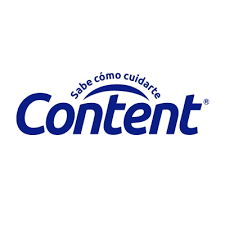 Logo azul de Content con el texto “Sabe cómo cuidarte” encima