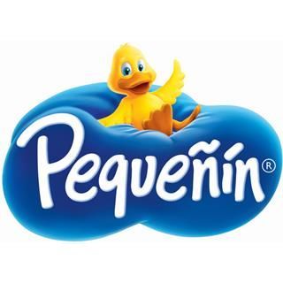 Logotipo de Pequeñín con una mascota de pato amarillo sobre un fondo azul en forma de nube.