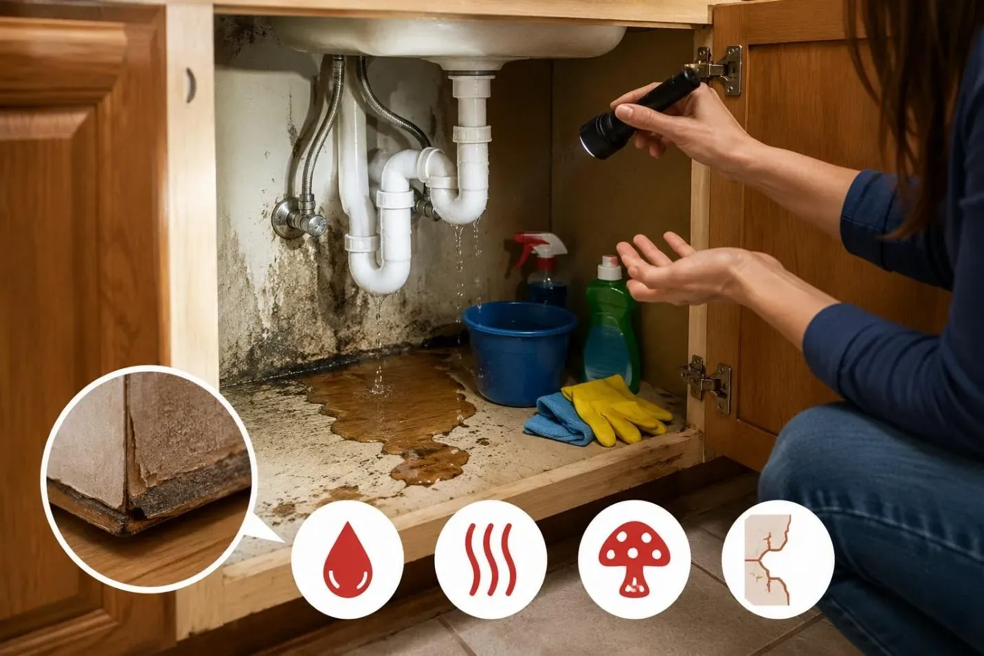 Water Under Sink Cabinet Warning Signs
