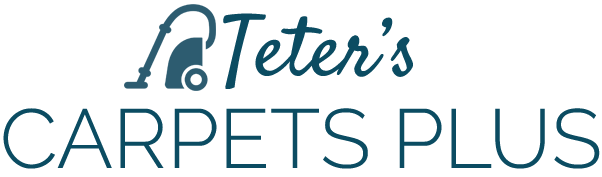 Teter’s Carpets Plus logo in blue with a stylized carpet roll icon