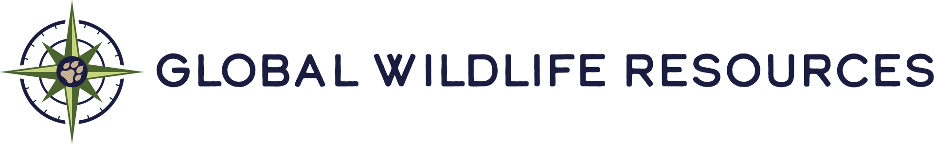 the logo for global wildlife resources shows a compass with a paw print on it .