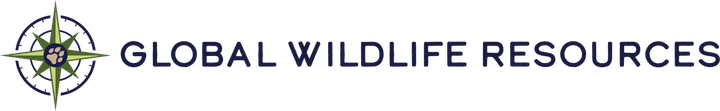 the logo for global wildlife resources shows a compass with a paw print on it .