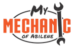 Logo for "My Mechanic of Abilene" with orange text, a black wrench, and a black oval.