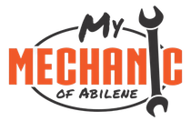 Logo for "My Mechanic of Abilene" with orange text, a black wrench, and a black oval.