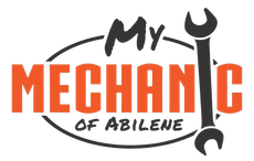 Logo for "My Mechanic of Abilene" with orange text, a black wrench, and a black oval.