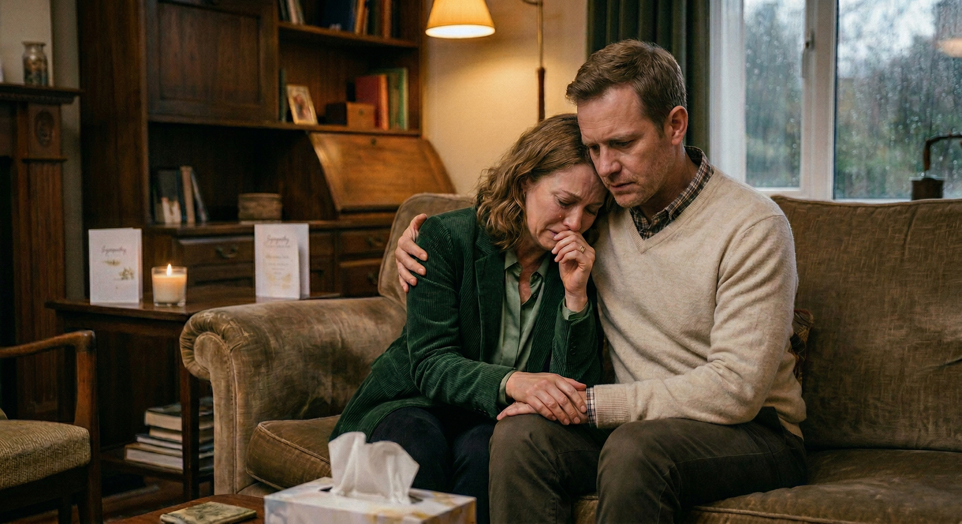 A man and a woman are holding hands over a wooden table.