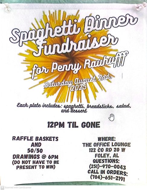 A poster for a spaghetti dinner fundraiser for penny raw stuff