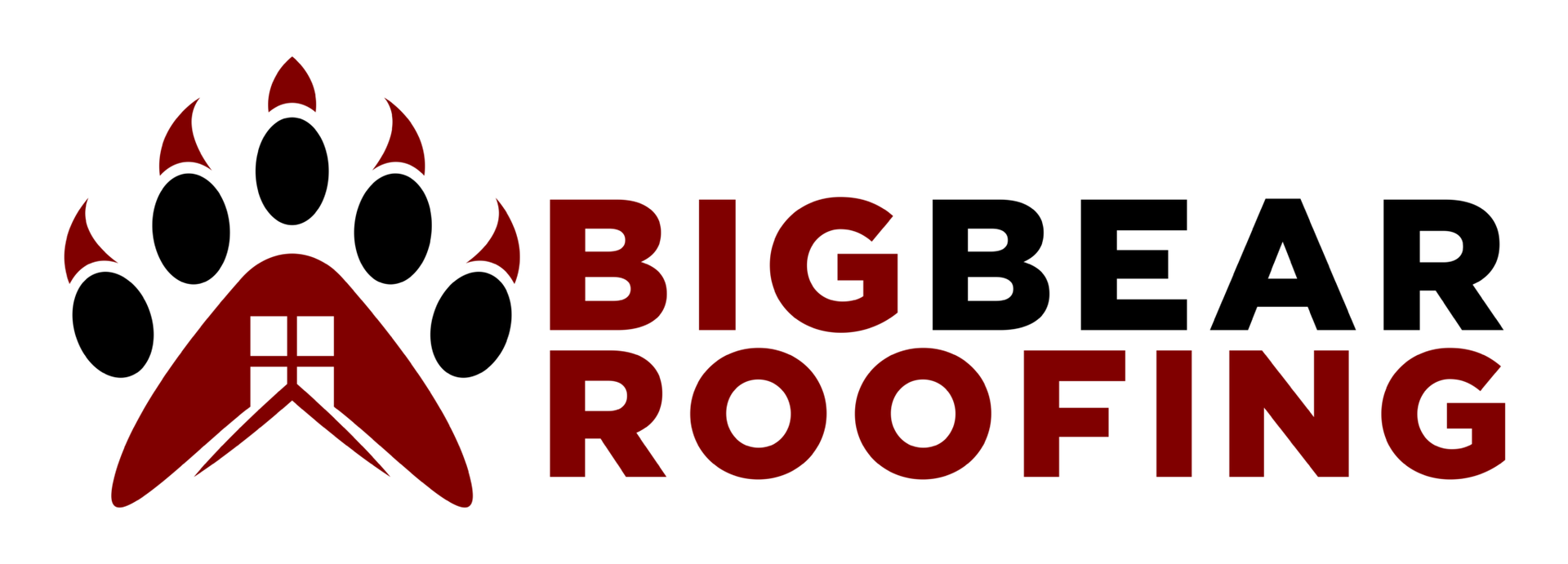 Big Bear Roofing Logo for Big Bear Roofing. A bear paw print with a house outline overlayed, accompanied by the words