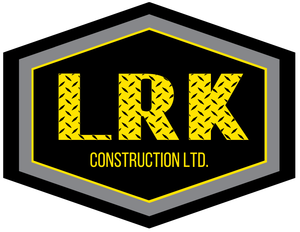 A black and yellow logo for lrk construction ltd.