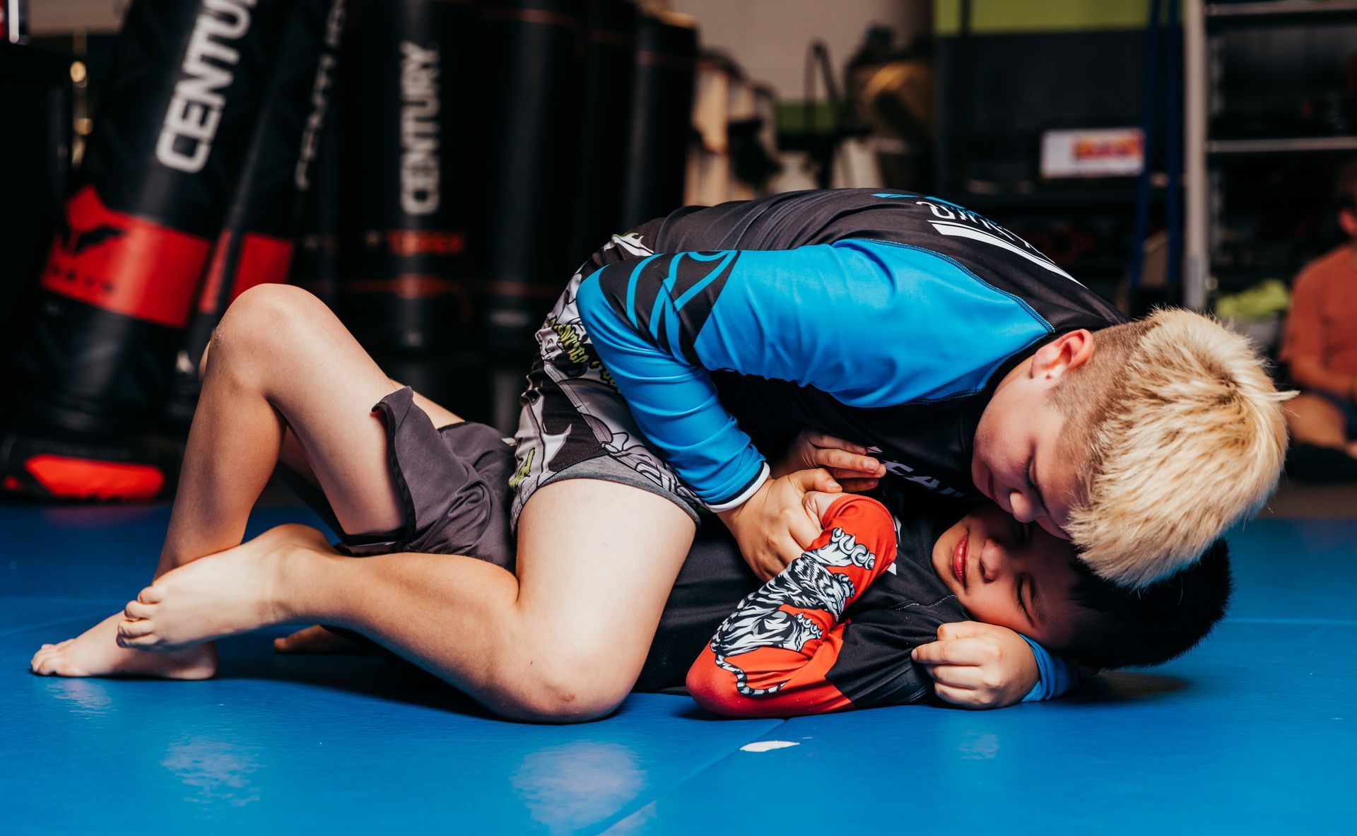teenager performing a complex martial arts sequence.