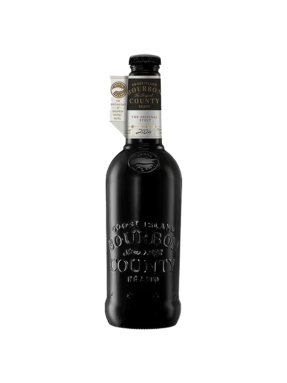 Black bottle of Bourbon, with gold and white label details.