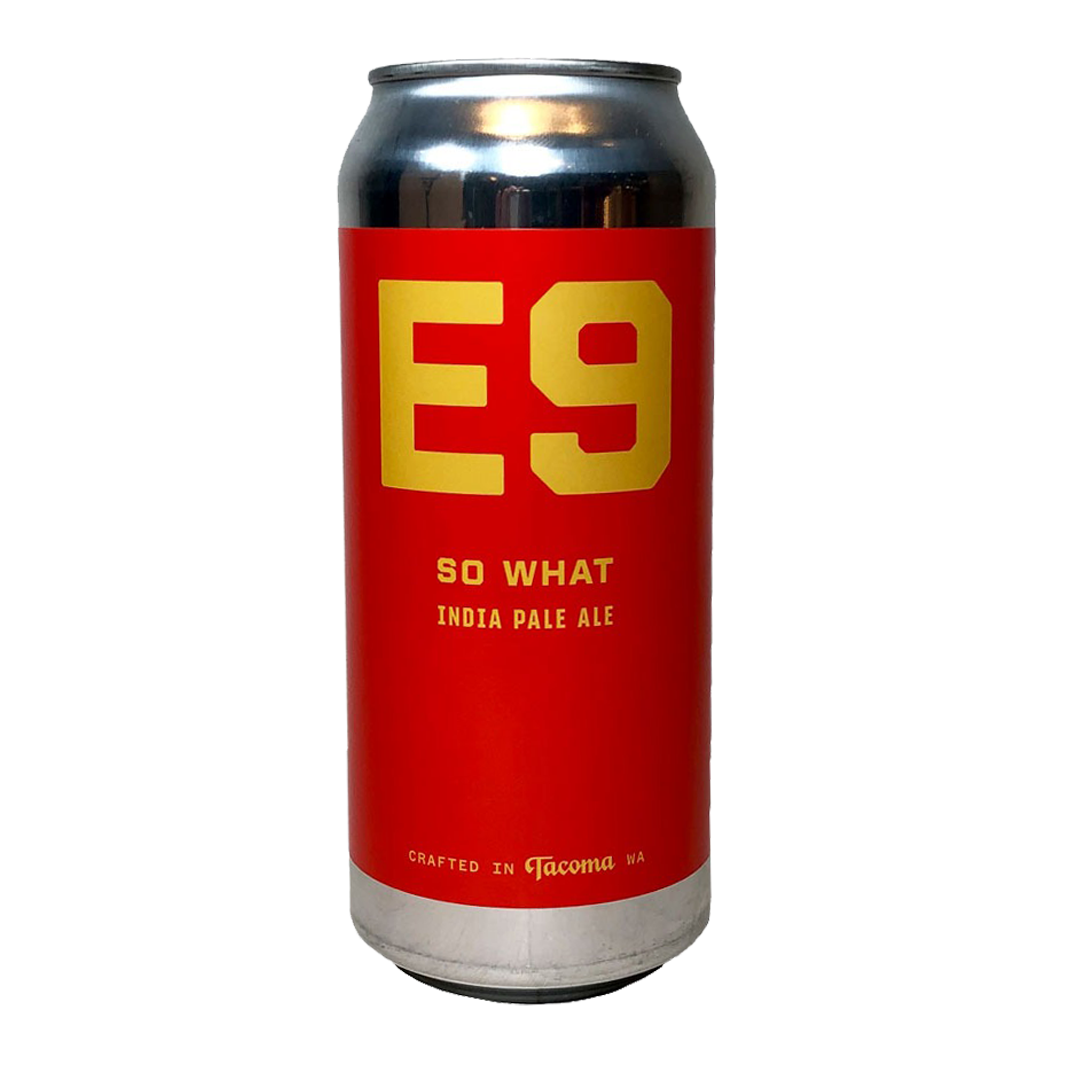 Beer can with red label, gold 