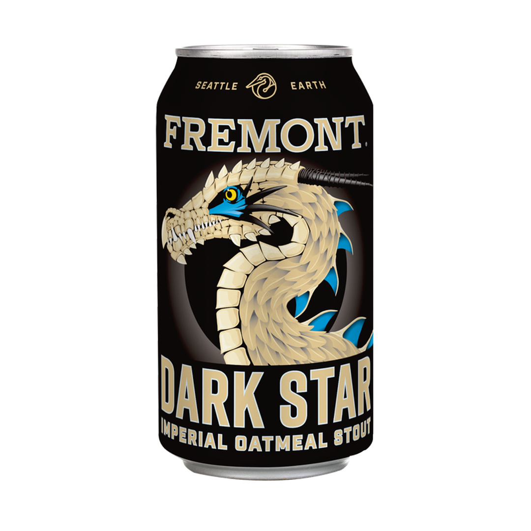 Can of Fremont Dark Star Imperial Oatmeal Stout with a dragon graphic.