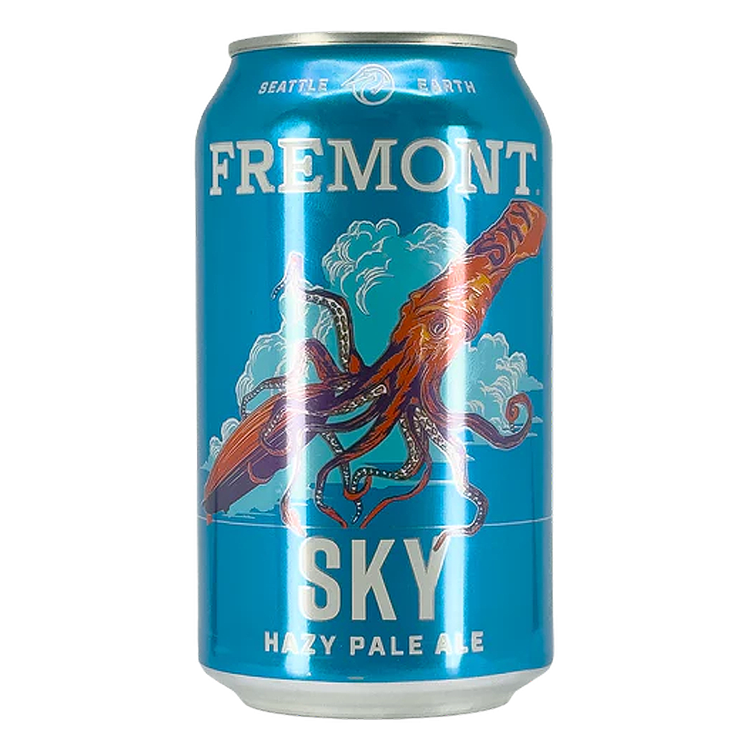 Blue beer can labeled 