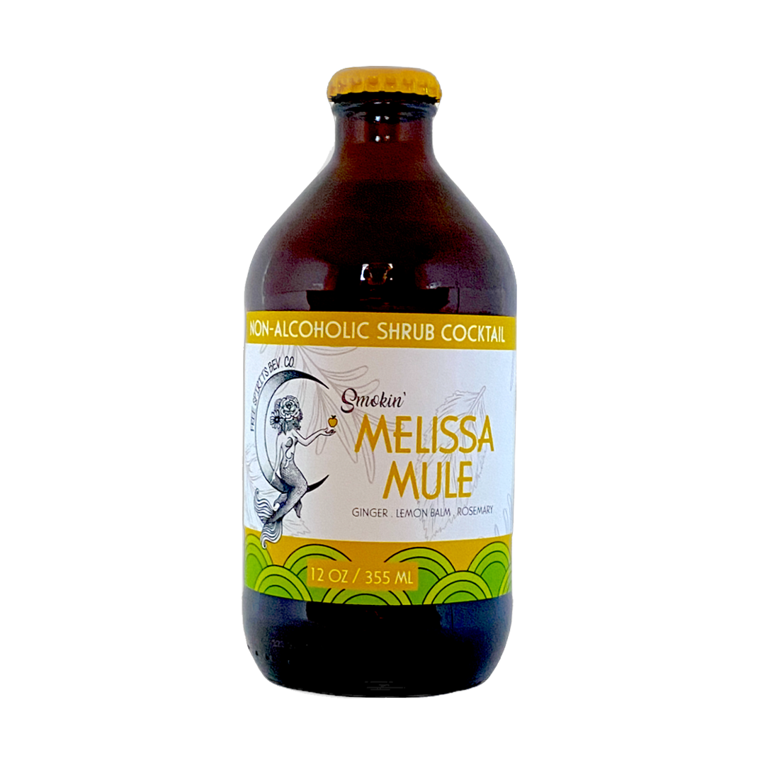 Bottle of red raspberry mead, with a brown and gold label.