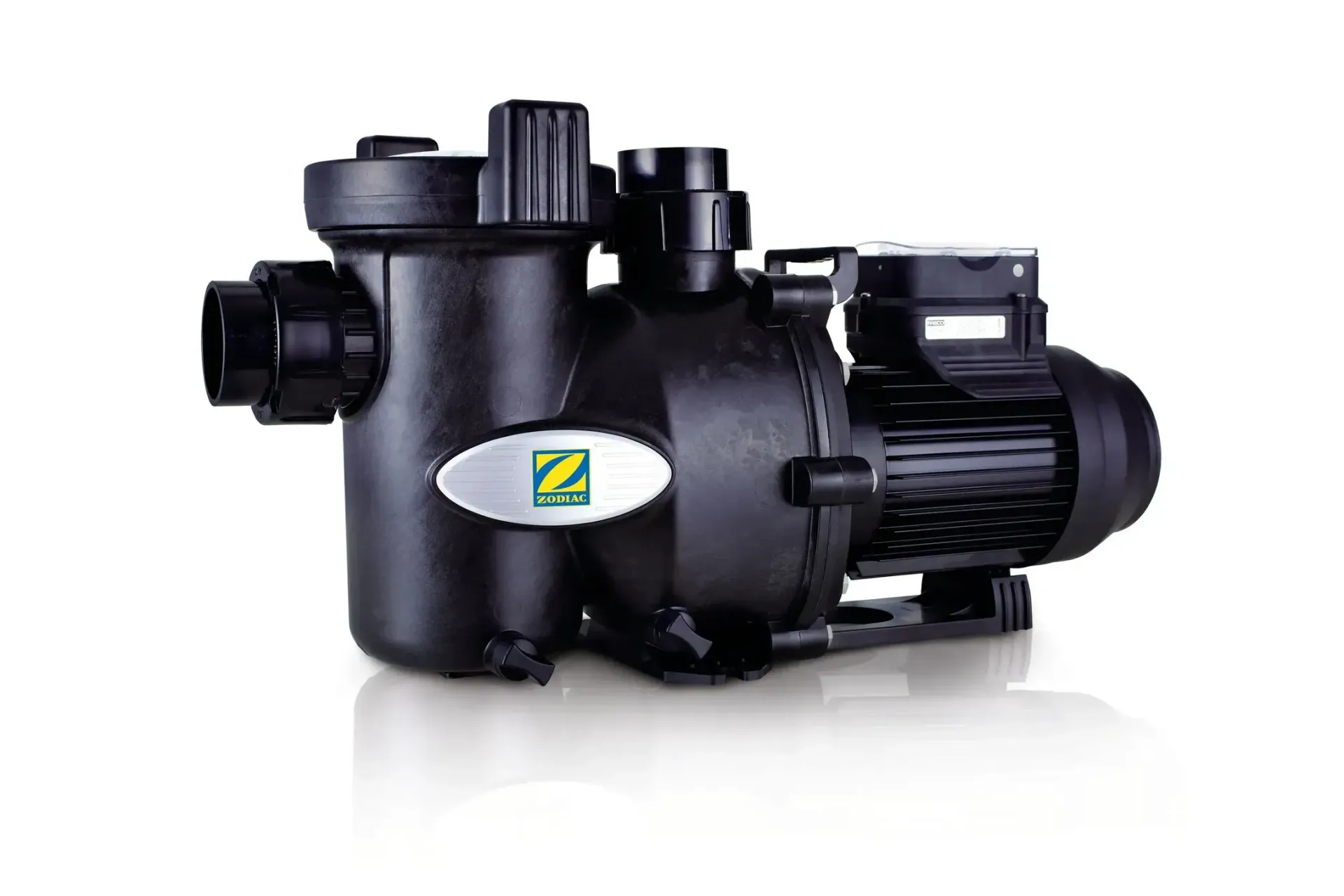 Black Pool Pump With Attached Motor on White Background — Taree Water Works in Taree, NSW