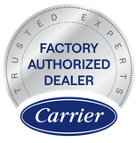 Carrier Trusted Experts factory authorized dealer badge in gray, blue, and white Carrier Trusted Experts factory authorized dealer badge in gray, blue, and white