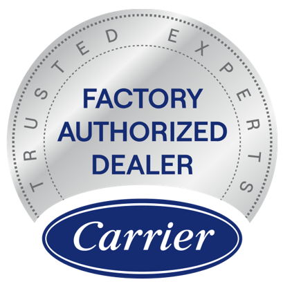 Carrier Trusted Experts factory authorized dealer badge in gray, blue, and white Carrier Trusted Experts factory authorized dealer badge in gray, blue, and white