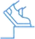A blue line-art icon showing a foot in a shoe stepping up onto a small, square ledge.