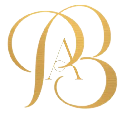 Gold monogram logo with intertwined letters “P”, “B” and