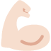 Flexed arm icon in pale pink, showing a strong bicep