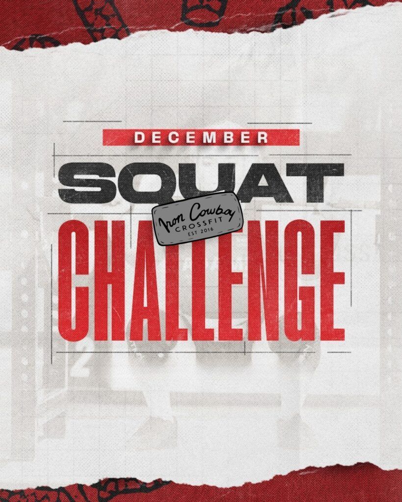 December Squat Challenge poster in black, red, and white with torn-paper edges