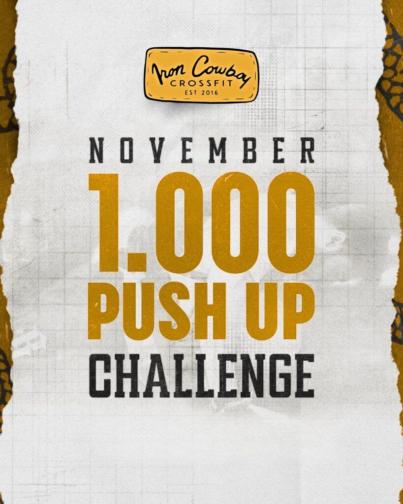 November 1,000 push-up challenge poster in black and gold on a white background