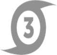 Grey hurricane symbol with the number 3 in the center, indicating a Category 3 hurricane.
