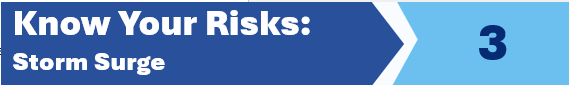“Know Your Risks: Storm Surge” with the number 3 in a blue box.