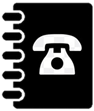 Black notebook icon with a white telephone overlaid.