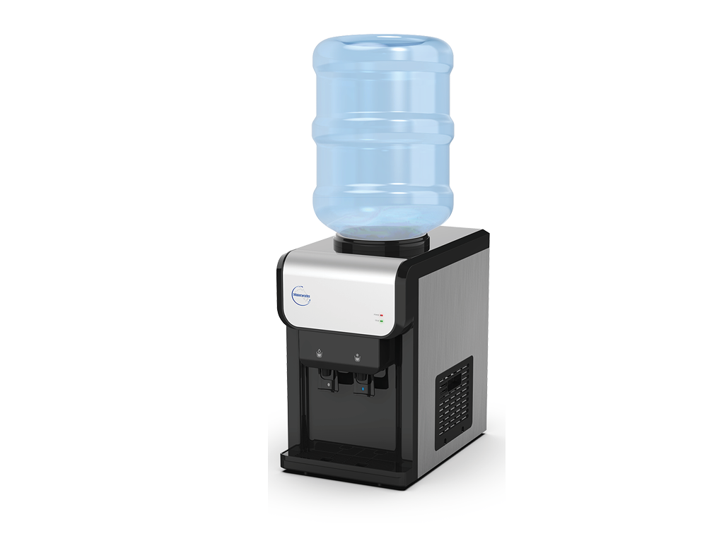 Black and White Countertop Water Dispenser With a Blue Water Jug on Top — So Fresh Wide Bay in Thabeban, QLD