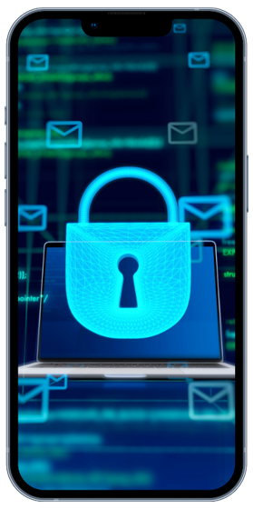 A cell phone with a padlock on the screen.