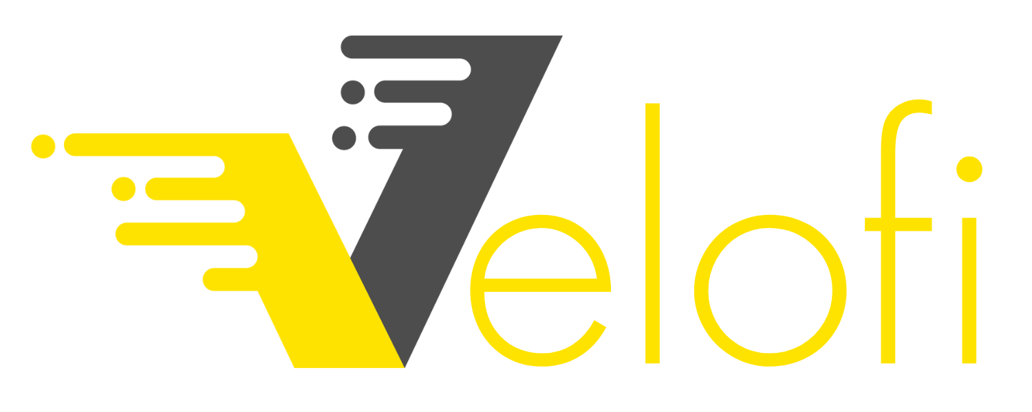A yellow and gray logo for velofi , a company.