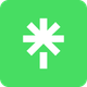 White asterisk symbol with a vertical line below, on a green square background.