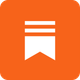 White bookmark icon with three horizontal lines, on orange square background.