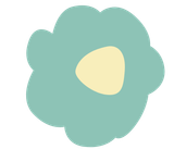A simple, stylized flower illustration with rounded, light blue petals and a central, cream-colored triangular shape.