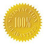 A yellow satisfaction guaranteed seal on a white background.