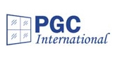 The logo for pgc international is blue and white and looks like a window.