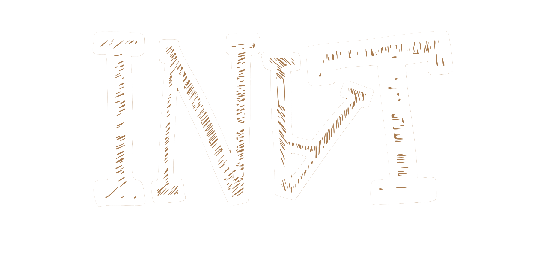 Light brown handwritten letters spelling “INAT” on a white background