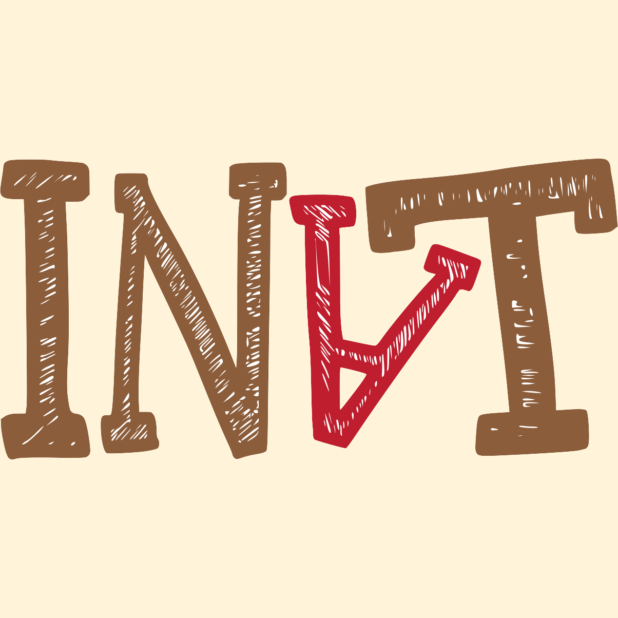 Stylized letters “INAT” in brown and red on a beige background